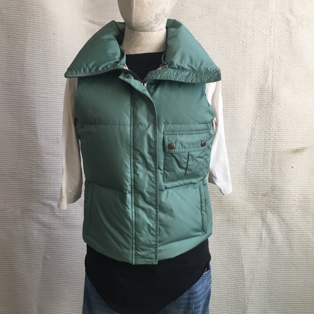 Burberry S Down Puffer Vest Coat Real Fur Green - Picture 2 of 8